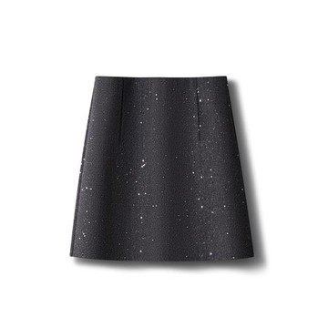 小香風毛呢半身裙女冬季2025新款羊毛高腰包臀A字裙閃閃亮片短裙