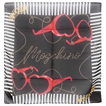 MOSCHINO 03347 M3038 品牌墨鏡圖案方型小絲巾.黑