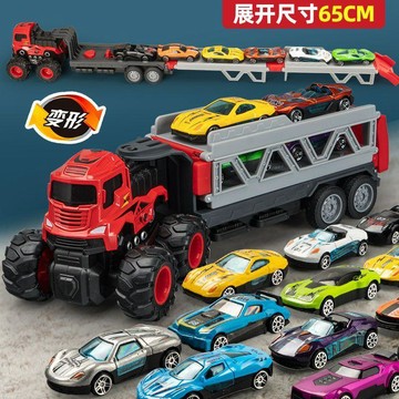 【台灣出貨】超大號合金變形彈射卡車收納車摺疊軌道合金小汽車兒童玩具車男孩