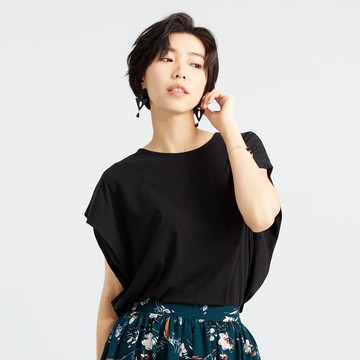 【ERSS】女裝 短袖 女生 t恤 短袖上衣 俐落美人親膚垂墜背心式上衣  黑色 【K70234】