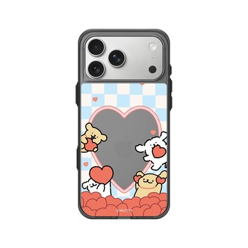 iPhone 17 Pro Max Clear (相機按鈕) 酷墨灰 - Maltese線條小狗 - 愛心棋盤格
