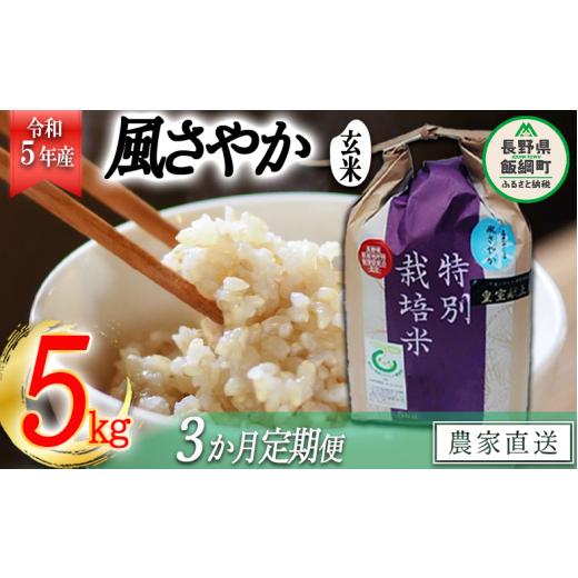 ふるさと納税 長野県 飯綱町 米 風さやか 玄米 5kg × 3回 令和5年産 特別栽培米 なかまた農園 沖縄県への配送不可 オリジナル米 …