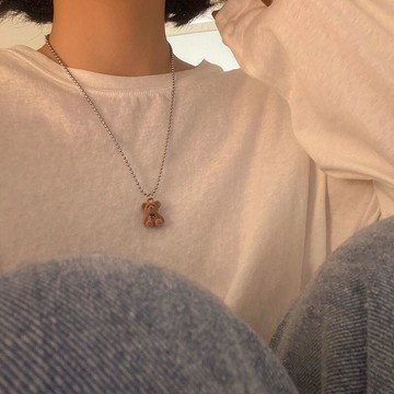 毛呢ins嘻哈小熊項鍊韓國可愛立體吊飾男女長款吊墜鎖骨鏈配飾毛呢ins嘻哈小熊項鍊韓國可愛立體吊飾男
