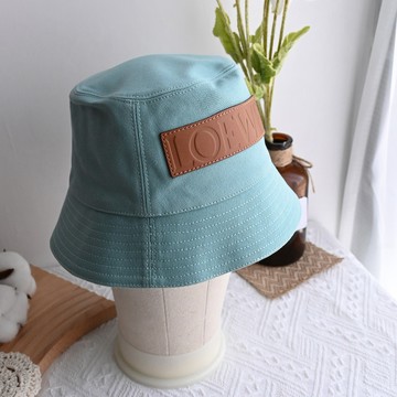 LOEWE 經典LOGO皮飾帆布漁夫帽/遮陽帽.湖水綠