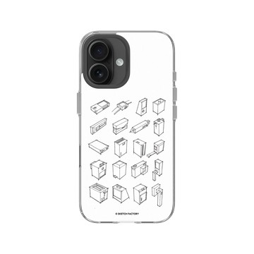 iPhone 16 Clear Case（相機按鈕） 透明 - Sketch Factory - 基礎方形素描