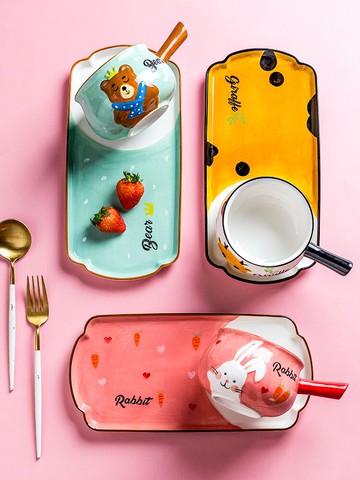 摩登主婦一人食兒童早餐餐具套裝組合可愛少女心網紅餐盤卡通碗盤