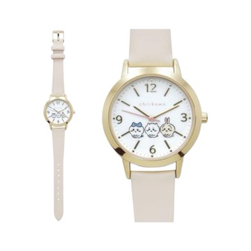 Chiikawa吉伊卡哇專區 吉伊卡哇皮革石英錶/腕錶-米白 1st (JN2177)