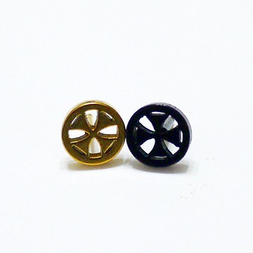 316l醫療鋼 素十字 旋轉式耳環-金黑 防抗過敏 單支販售