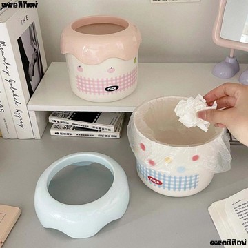 超實惠臘 桌上收納 奶油风小房子桌面垃圾桶可爱带盖收纳桶车载迷你小型废纸篓卫生桶