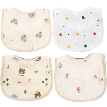 LuxuryBaby 6層皺褶紗布圍兜 基本款 D套組  4件  1組  愛心熊 + 森林熊 + 彩色圓點 + 水蜜桃