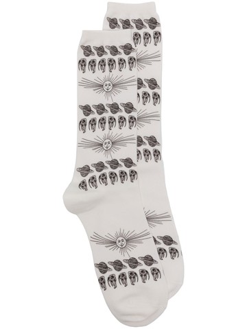 Neighborhood - astro-print ankle socks - men - Cotton/Polyester/Bio Polyurethane - One Size - White