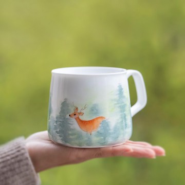 山水間靈鹿手繪杯景德鎮陶瓷馬克杯家用水杯女男禮品杯子企業定制