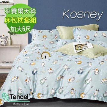 KOSNEY  夏日貓咪  頂級100%天絲加大床包枕套組