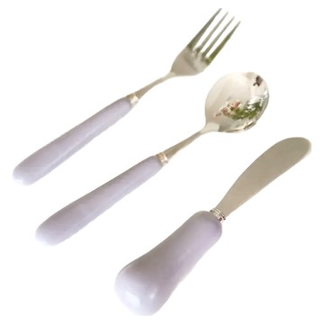 沐慕家居 胖呼呼湯叉刀組 陶瓷 3支  湯匙 + 叉子 + 刀子  芋紫  1組