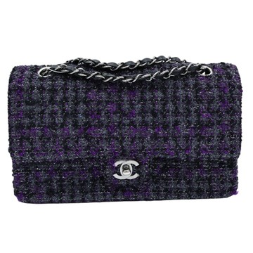 CHANEL 香奈兒 紫/灰/黑色 毛呢 COCO 25 經典口蓋包 肩背包 銀釦 無卡 【二手名牌BRAND OFF】
