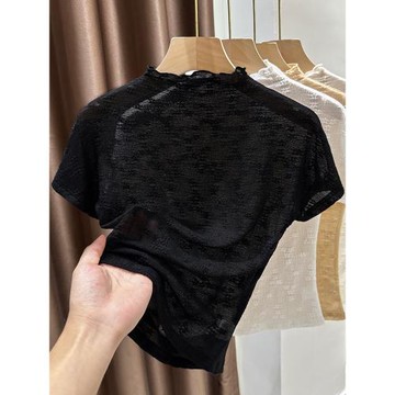 高端半高領黑色短袖t恤女秋冬溫柔花朵蕾絲打底衫吊帶裙內搭上衣