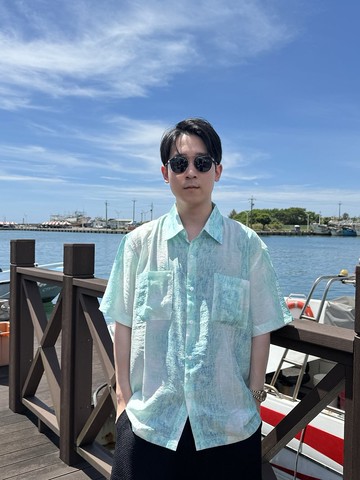 KAIKAI - UNPREDICTABLE - 雙口袋漸層剝落短袖襯衫-湖水綠