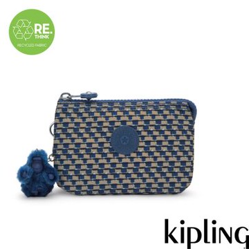 Kipling 藍米格紋三夾層配件包-CREATIVITY S