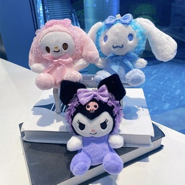 背包吊飾🎀 蕾絲三麗鷗毛絨公仔掛件庫洛米生日禮物玉桂狗玩偶鑰匙扣毛絨玩具
