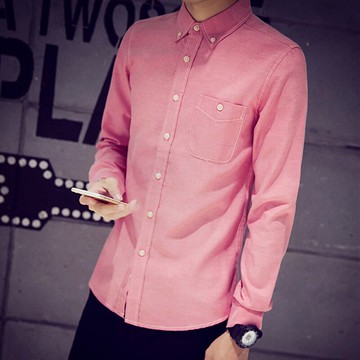 夏季牛津紡襯衫長袖修身型春薄青少年韓版打底白襯衫男士襯衣服潮