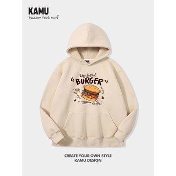 衛衣男連帽2025新款美式漢堡潮流長袖帽衫春秋款男士寬松潮牌外套