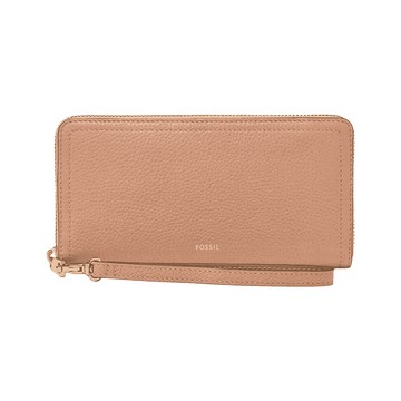 【FOSSIL】限時9折↘Logan 多層真皮拉鍊RFID防盜長夾-粉紅色 SL7831682