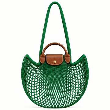 [平輸版]LONGCHAMP LE PLIAGE FILET系列網狀棉質兩用包(草綠)真品平輸