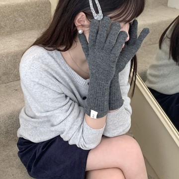 【唯家】韓版秋冬純色手套女款保暖防寒針織毛線百搭觸屏露指情侶