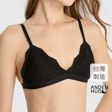 【Anden Hud】Wish you roses．三角杯蕾絲交叉 V 領短版 Bra Top(黑色) 台灣製