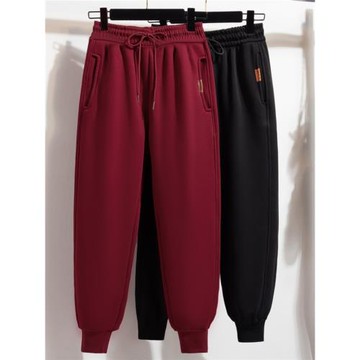 束腳酒紅運動褲女春秋薄款2026新款休閑秋冬加絨外穿寬松哈倫衛褲