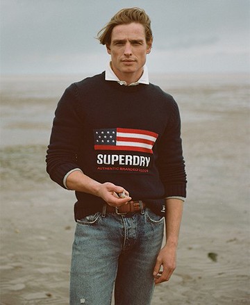 Superdry Men's Vintage Athletic Knit Jumper Navy Size: L