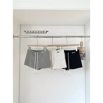 刺繡抽繩系帶低腰顯瘦a字短褲女2025年春季韓版百搭休閑黑色靴褲