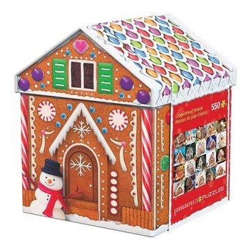 eurographicspuzzles 鐵盒拼圖 550片  聖誕薑餅屋 棕色 + 紅色  1組