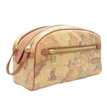 福利品 Alviero Martini 義大利地圖包 雙拉鍊收納包(大)-地圖黃