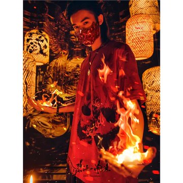 碧海潮生＜火神＞春夏新款中國風國潮純棉繡印花水洗短袖t恤男女