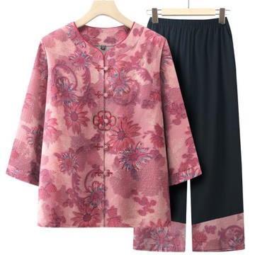 (免運)奶奶夏季冰絲套裝新中式老年人女裝衣服小個子老太太夏裝短袖70歲