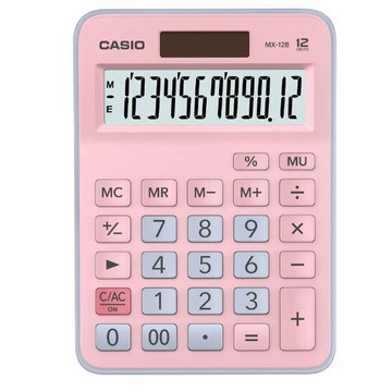 CASIO 特殊撞色新款12位數雙電源設計計算機MX-12B-PKLB(水藍X粉紅)