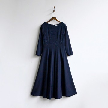 【蛋植物古著】夜色花火線繡經典圓裙毛料古著洋裝