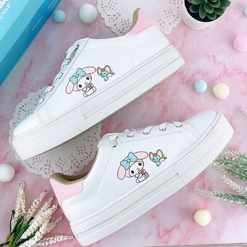 Paidal x My Melody美樂蒂免綁帶跳色皮感厚底休閒鞋不彎腰鞋-白