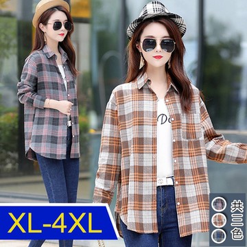 [韓國K.W.]格紋破盤設計簡單襯衫上衣外套(防曬/長袖襯衫/長袖上衣/薄外套)