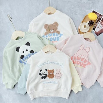 日單春款futa卡通兒童衛衣卡通熊貓拼色男童女童兄妹裝薄款上衣