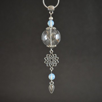 蒲公英項鍊 真正的蒲公英在玻璃球與蛋白石吊墜項鍊