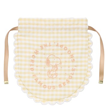 小禮堂 史努比 花邊束口袋 (格紋餅乾款)