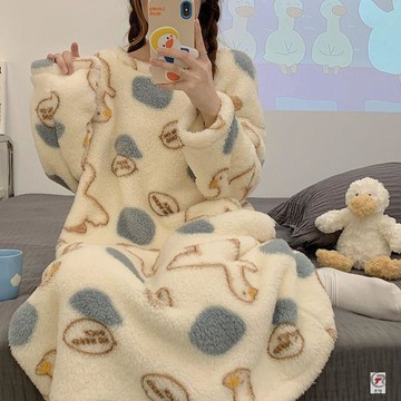 爆款睡衣🌙  加肥大碼珊瑚絨睡裙女秋冬5XL長款保暖法蘭絨大碼200斤睡衣家居服 睡衣 冬季睡衣