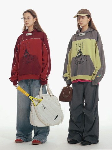 Unvesno (UN) 兔年限定-oversize撞色兔子加絨連帽衛衣 SWS-1638