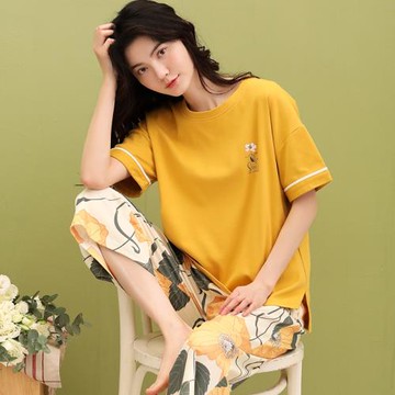 夏天睡衣女夏短袖七分褲ins田園風純棉薄款寬松全棉家居服兩件套