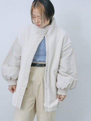 2WAY兩穿袖可拆異素材拼接保暖立領外套(0F000294510) - Samansa Mos2 blue