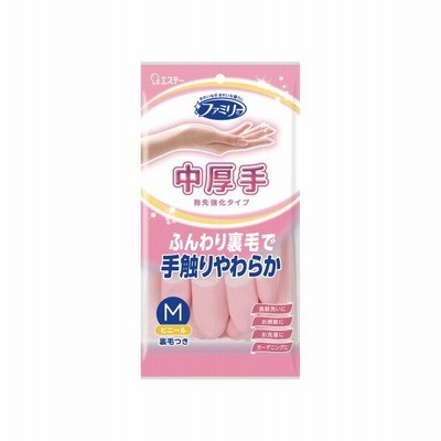 エステー ファミリー ビニール 中厚手 指先強化 M ピンク 1双入