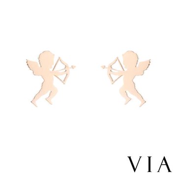 【VIA】時尚系列 可愛小天使邱比特造型白鋼耳釘 造型耳釘玫瑰金色