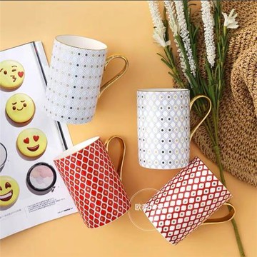 家用水杯高端描金工藝高顏值辦公室骨瓷馬克杯喝水杯子